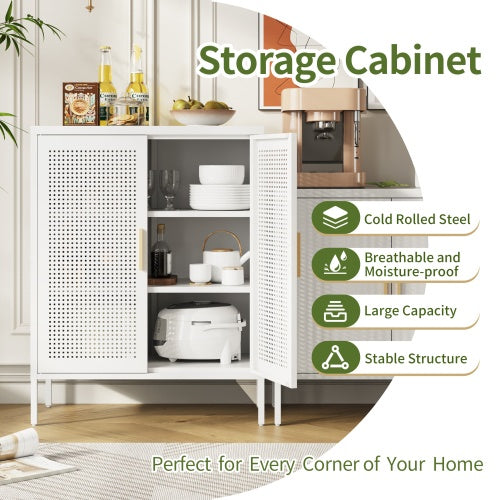 NO LOCK, Metal Storage Cabinet With 2 Doors And 2 Adjustable Shelves, Steel Storage Cabinet, Metal File Cabinet For Home Office School Gym, White