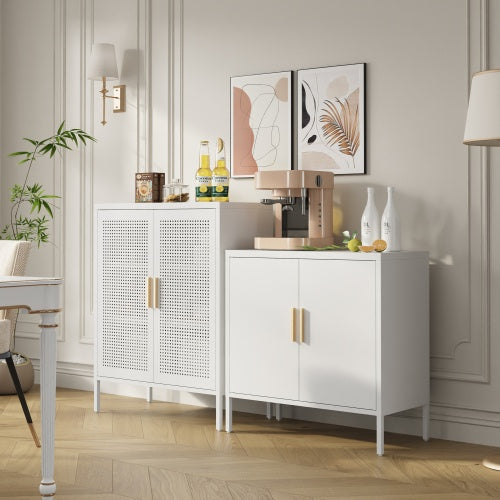 NO LOCK, Metal Storage Cabinet With 2 Doors And 2 Adjustable Shelves, Steel Storage Cabinet, Metal File Cabinet For Home Office School Gym, White