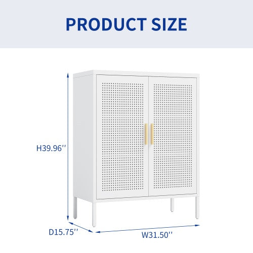 NO LOCK, Metal Storage Cabinet With 2 Doors And 2 Adjustable Shelves, Steel Storage Cabinet, Metal File Cabinet For Home Office School Gym, White
