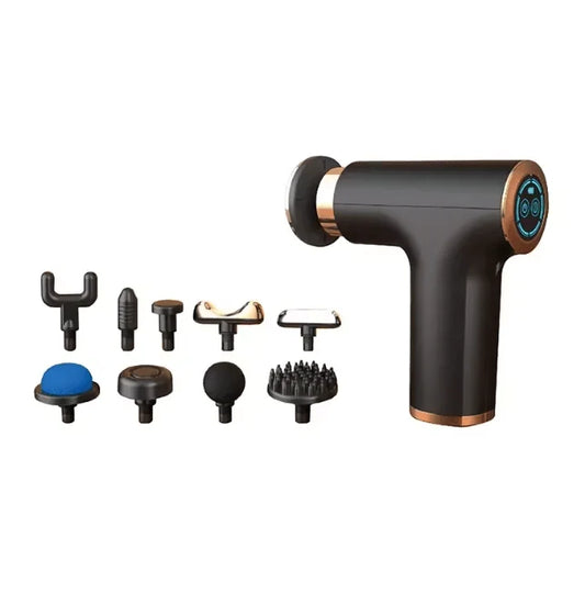 CSSV FILE Muscle Massage Gun FH-820 with four interchangeable heads for deep tissue massage and muscle relaxation.