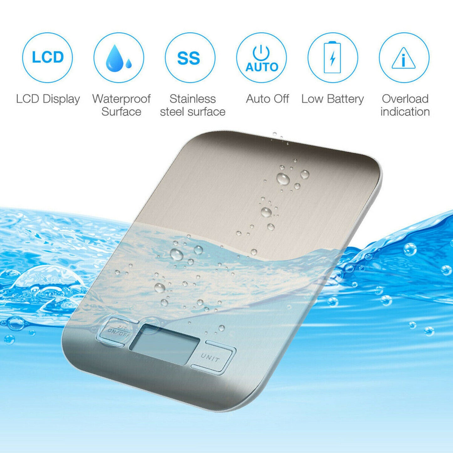 Digital Kitchen Scale – 5KG/11lb Electronic Food Scale with LCD Display & Stainless Steel Platform