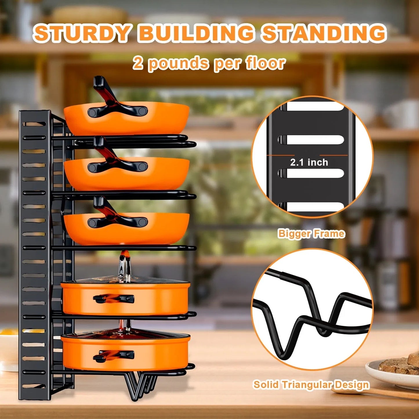 Pot Organizer Rack 8 Tiers Pots And Pans Organizer, Pot Lid Organizer For Kitchen Cabinet Cookware Organizers And Storage,
