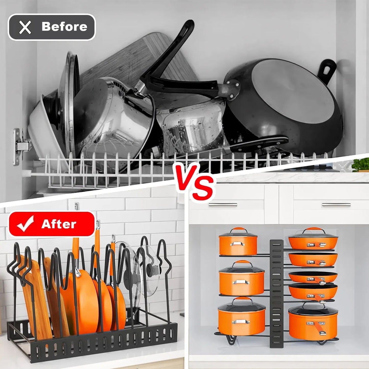 Pot Organizer Rack 8 Tiers Pots And Pans Organizer, Pot Lid Organizer For Kitchen Cabinet Cookware Organizers And Storage,
