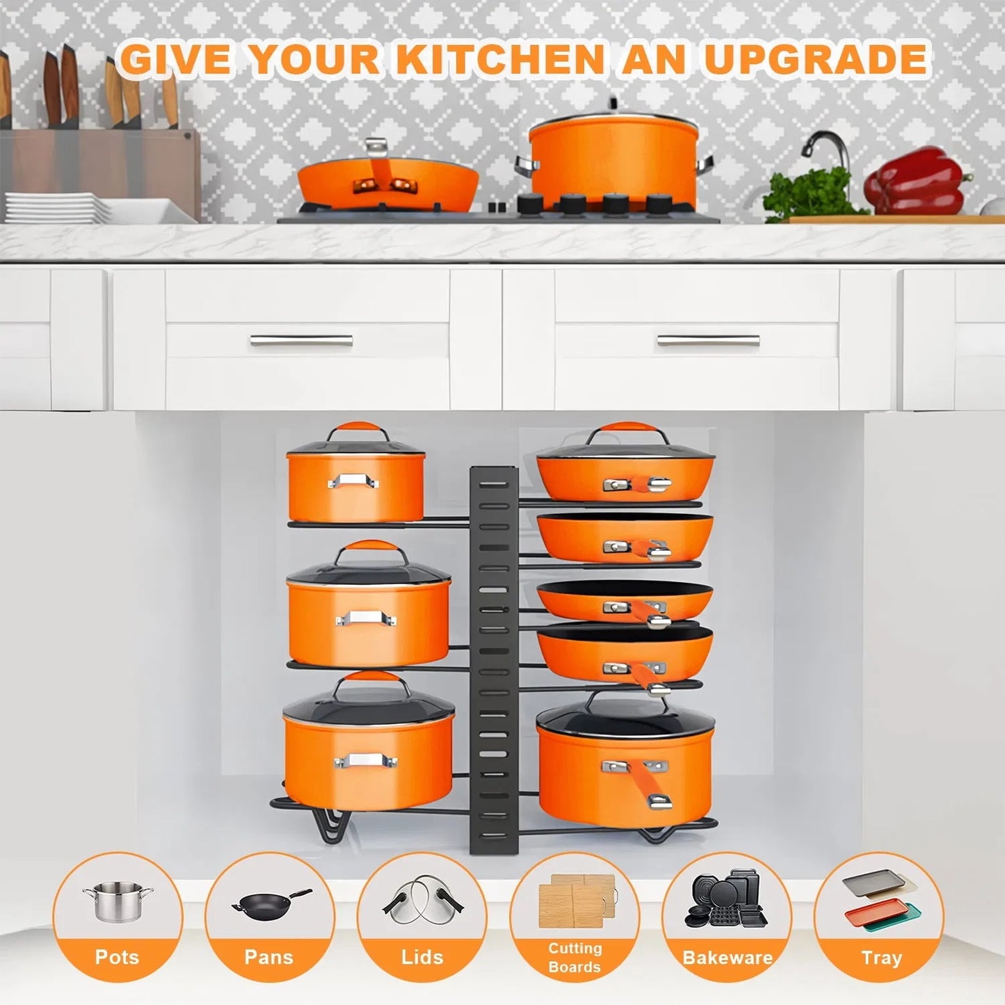 Pot Organizer Rack 8 Tiers Pots And Pans Organizer, Pot Lid Organizer For Kitchen Cabinet Cookware Organizers And Storage,