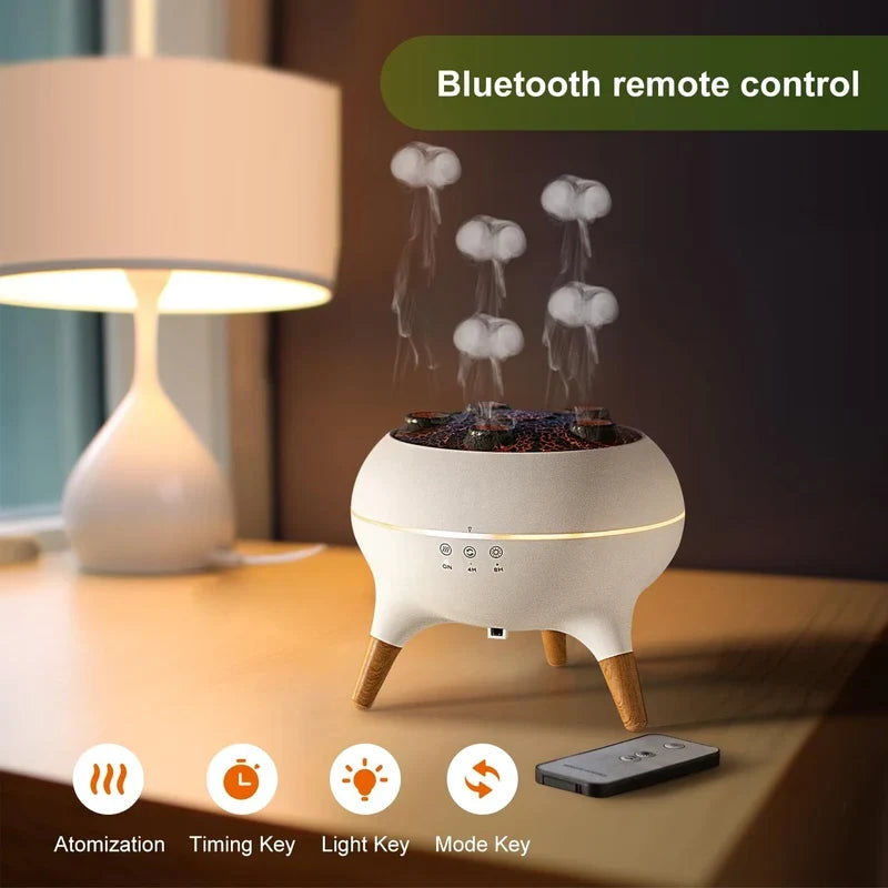 CSSV FILE Jellyfish Aroma Diffuser with decorative jellyfish design, diffuser nozzle, and colorful LED lights for aromatherapy.