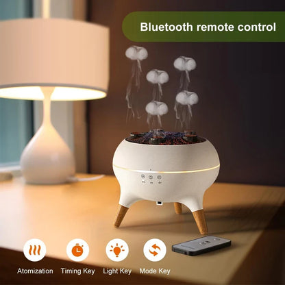 CSSV FILE Jellyfish Aroma Diffuser with decorative jellyfish design, diffuser nozzle, and colorful LED lights for aromatherapy.
