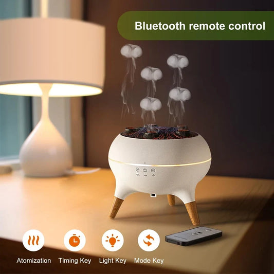 CSSV FILE Jellyfish Aroma Diffuser with decorative jellyfish design, diffuser nozzle, and colorful LED lights for aromatherapy.