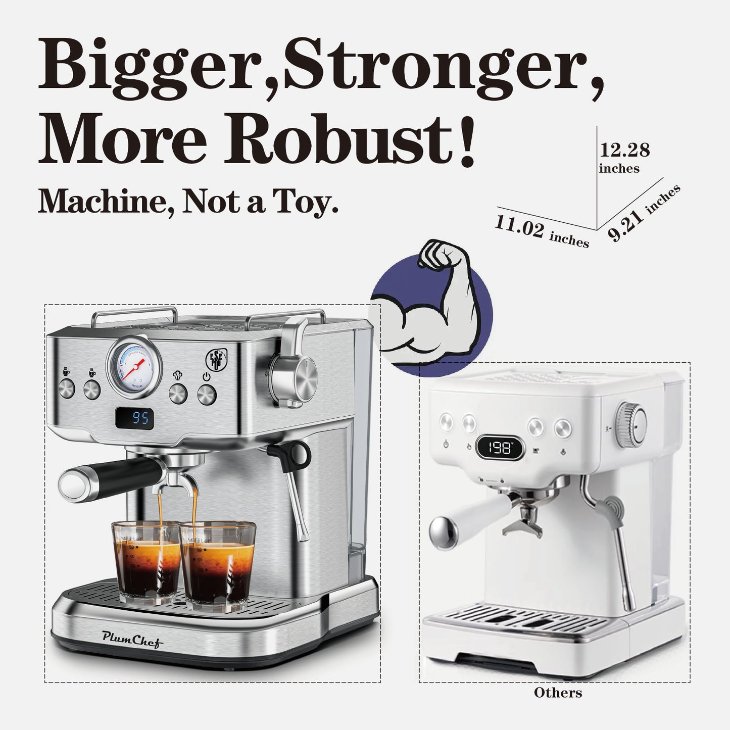20 Bar Professional Espresso Machine With Milk Frother, Single & Double Shot, ESE Pod Compatible, Visual Display Of Pressure, Removable Water Tank For Cappuccino, Latte,  Machiato For Home Barista