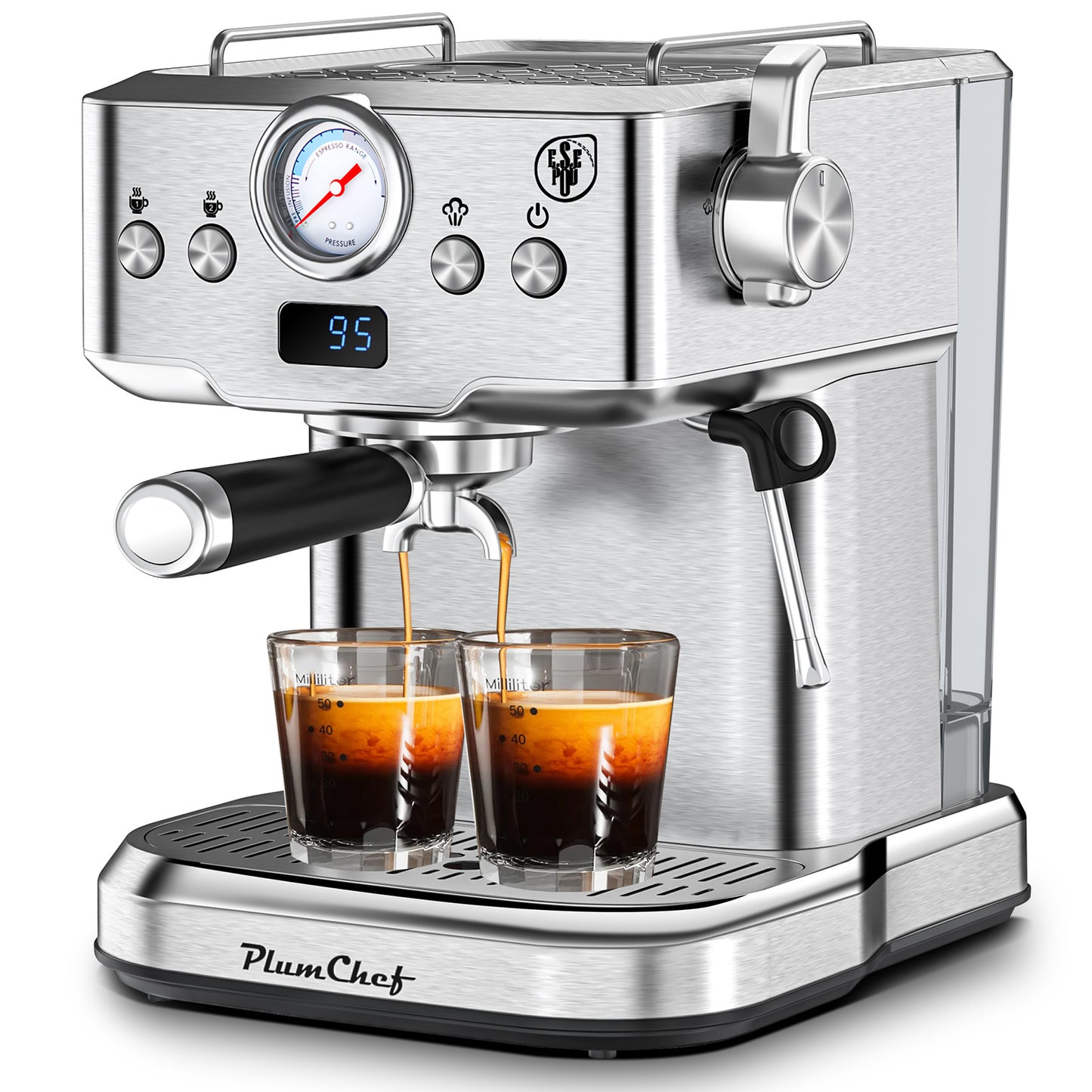 20 Bar Professional Espresso Machine With Milk Frother, Single & Double Shot, ESE Pod Compatible, Visual Display Of Pressure, Removable Water Tank For Cappuccino, Latte,  Machiato For Home Barista
