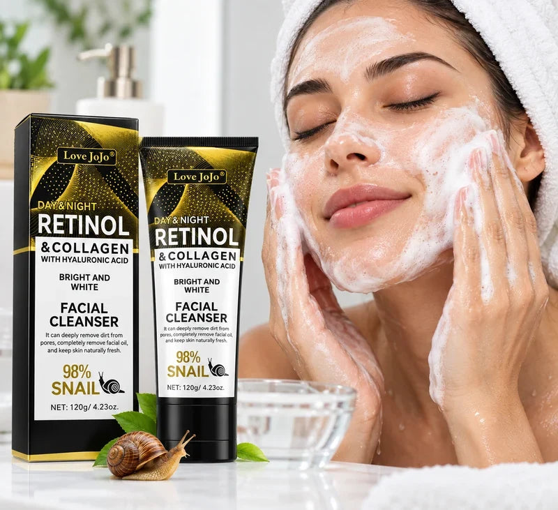 CSSV FILE Retinol Collagen Facial Cleanser in a pump bottle with a clear label and white cap, suitable for daily skincare.