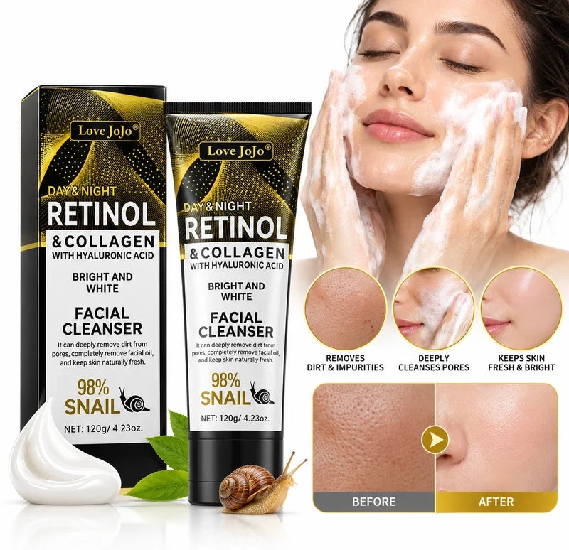 CSSV FILE Retinol Collagen Facial Cleanser in a white bottle with a pump, featuring a sleek label and clear cap.