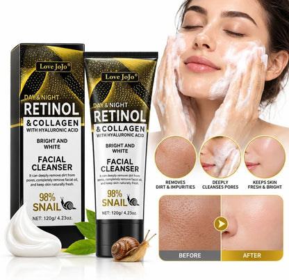 CSSV FILE Retinol Collagen Facial Cleanser in a white bottle with a pump, featuring a sleek label and clear cap.