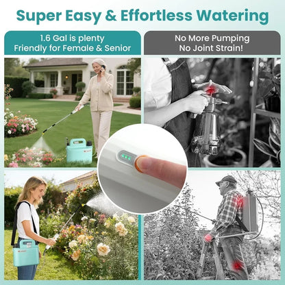 CSSV FILE 6L electric garden sprayer with ergonomic handle and nozzle for even liquid distribution in outdoor gardening tasks.