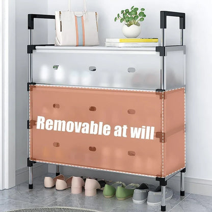 CSSV FILE multi-tier shoe organizer with multiple shelves for storing and organizing shoes efficiently.