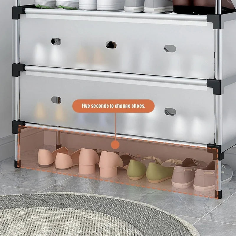 CSSV FILE multi-tier shoe organizer with multiple shelves for easy shoe storage and organization.