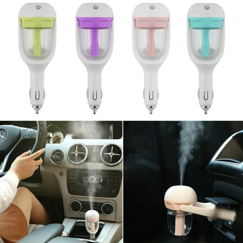 CSSV FILE Nanum car humidifier diffuser showing a sleek white device with a transparent water tank for aromatherapy on a car dashboard.