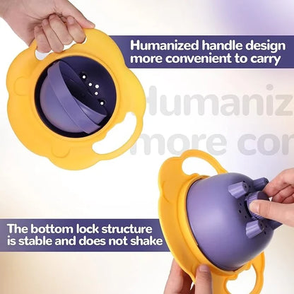 CSSV FILE baby spill-proof gyro bowl with colorful design, featuring a rotating lid to prevent spills during feeding.