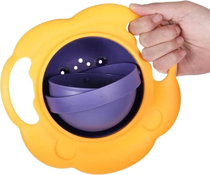 Baby Spill-Proof Gyro Bowl by CSSV FILE with colorful, rotating design to prevent spills and messes during feeding.