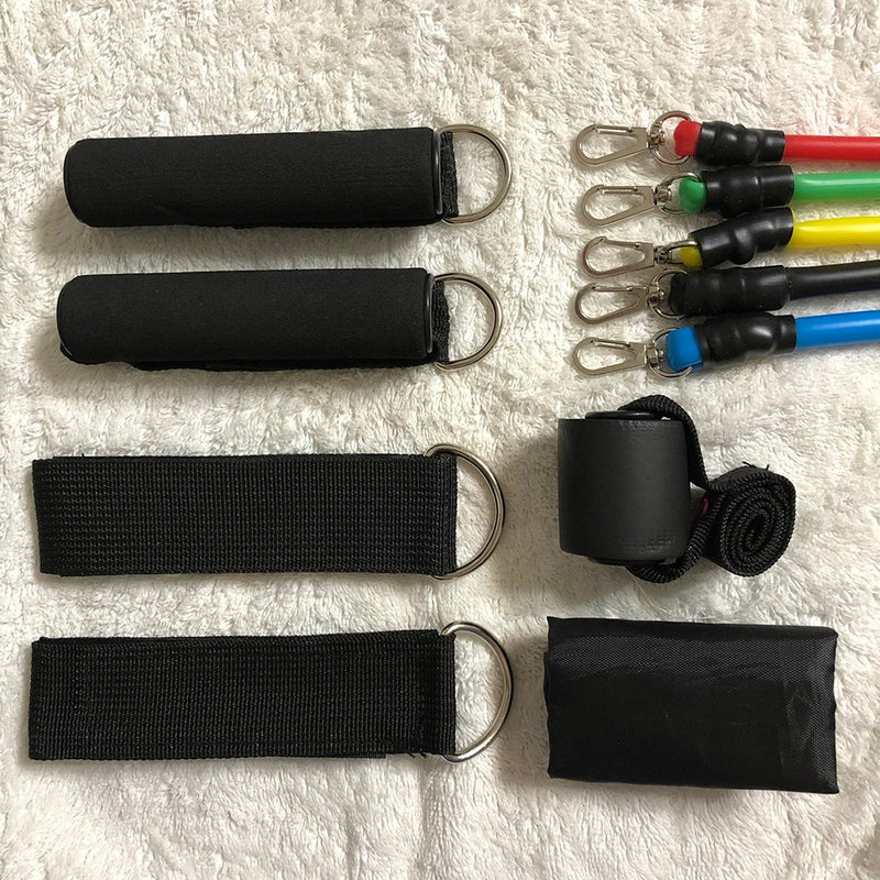 Set of CSSV FILE bodybuilding resistance bands with multiple elastic bands for strength training and fitness workouts.