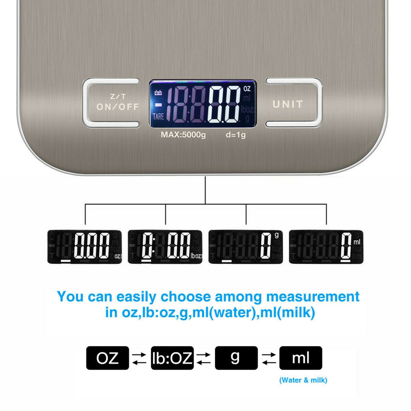 Digital Kitchen Scale – 5KG/11lb Electronic Food Scale with LCD Display & Stainless Steel Platform