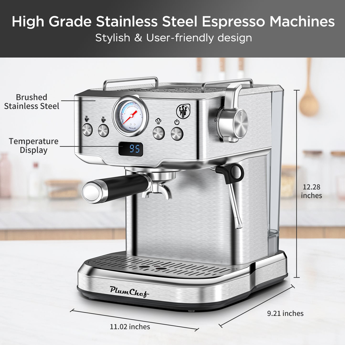 20 Bar Professional Espresso Machine With Milk Frother, Single & Double Shot, ESE Pod Compatible, Visual Display Of Pressure, Removable Water Tank For Cappuccino, Latte,  Machiato For Home Barista
