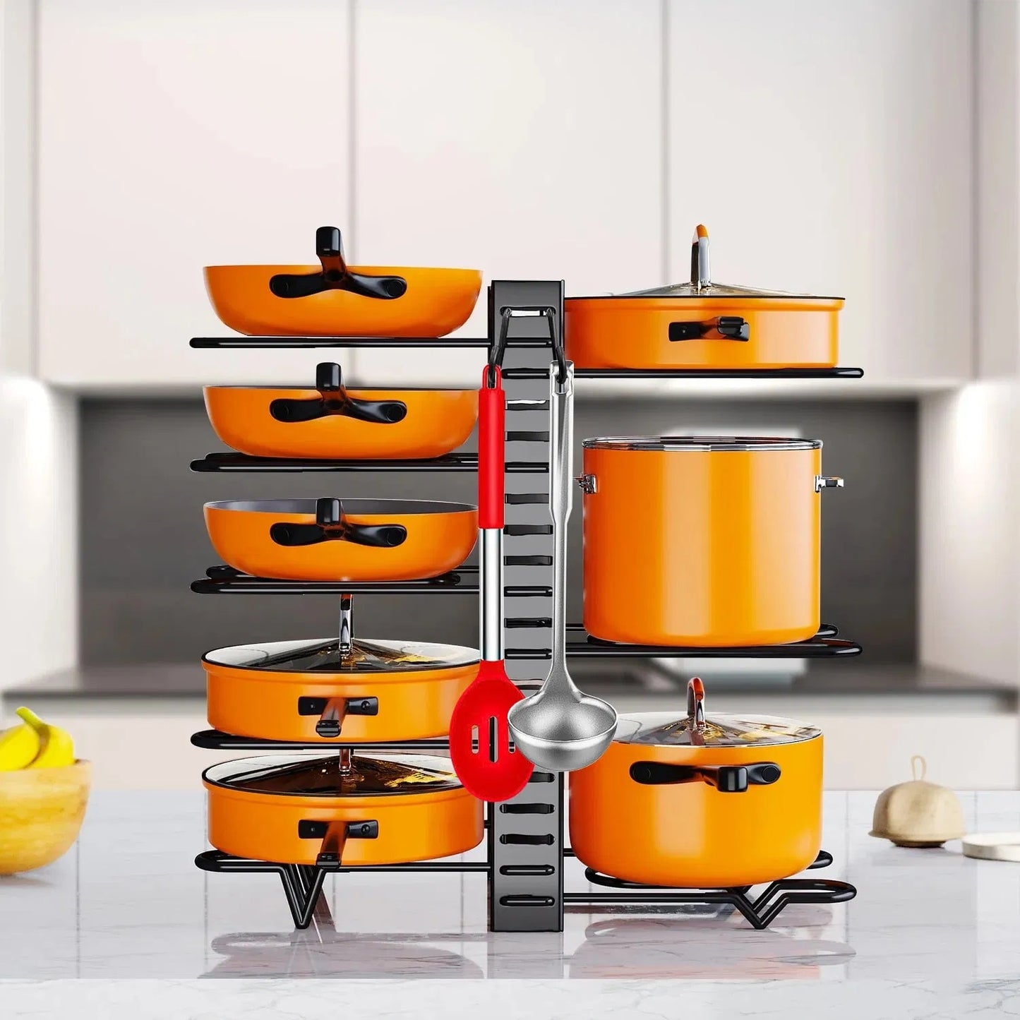 Pot Organizer Rack 8 Tiers Pots And Pans Organizer, Pot Lid Organizer For Kitchen Cabinet Cookware Organizers And Storage,