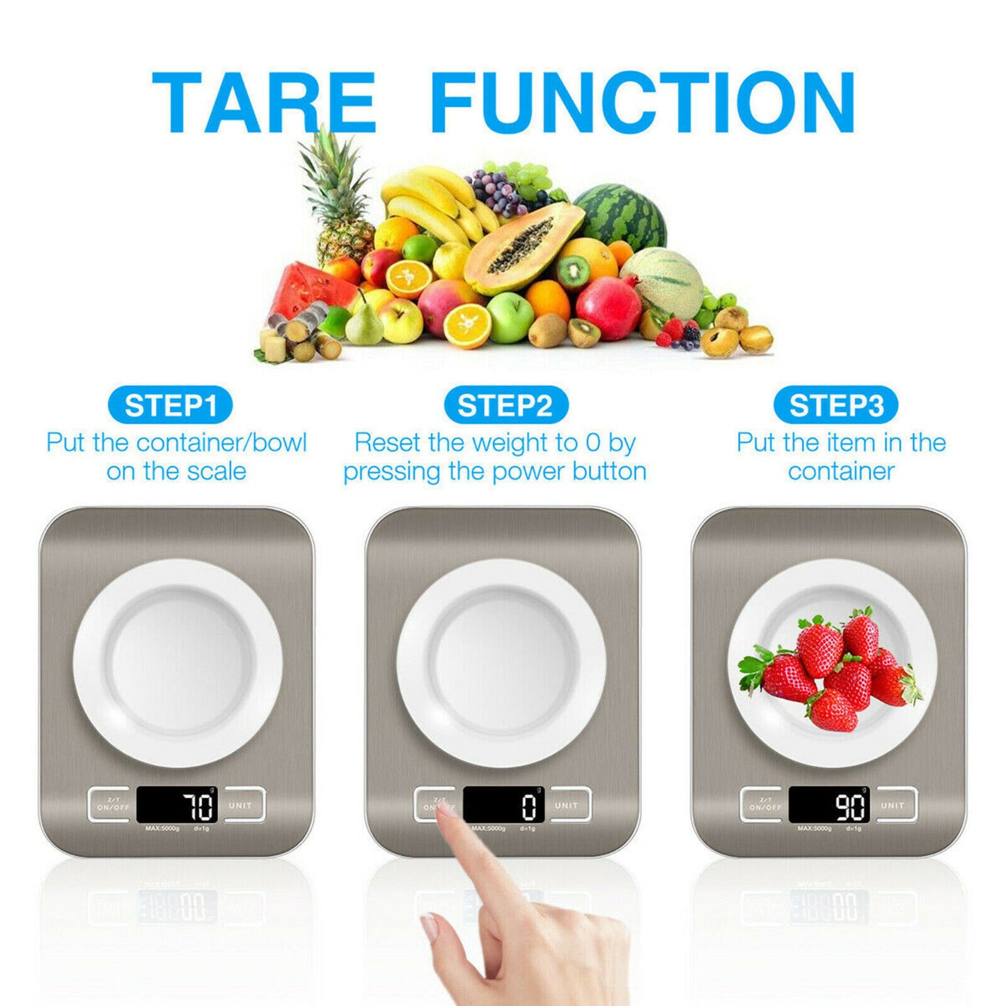 Digital Kitchen Scale – 5KG/11lb Electronic Food Scale with LCD Display & Stainless Steel Platform