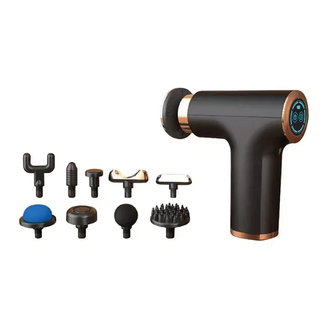 CSSV FILE Muscle Massage Gun FH-820 with four interchangeable heads for deep tissue massage and muscle relaxation.