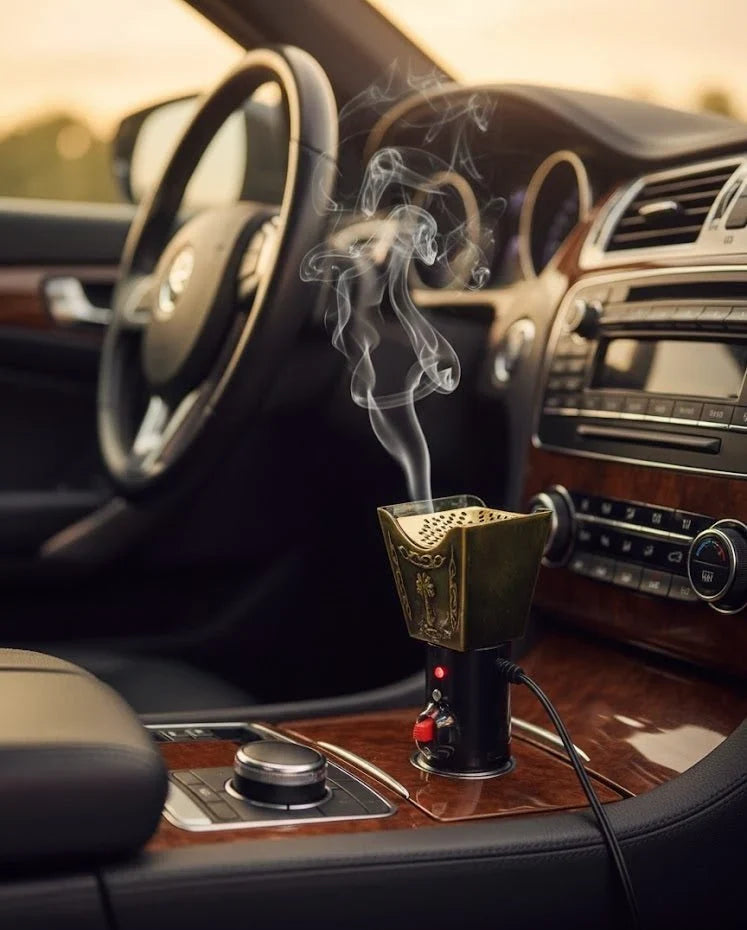 Portable CSSV FILE electric car incense burner with sleek design, compact for easy use and fragrance diffusion in vehicles.