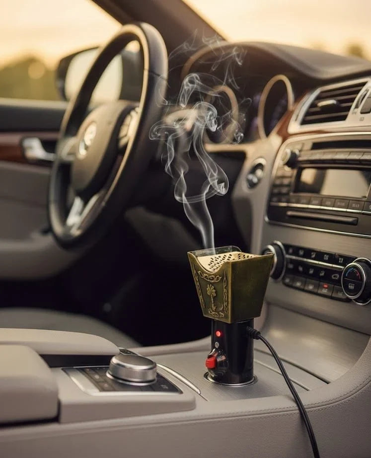 Portable CSSV FILE car electric incense burner with sleek design and compact size, ideal for in-car aromatic fragrance.
