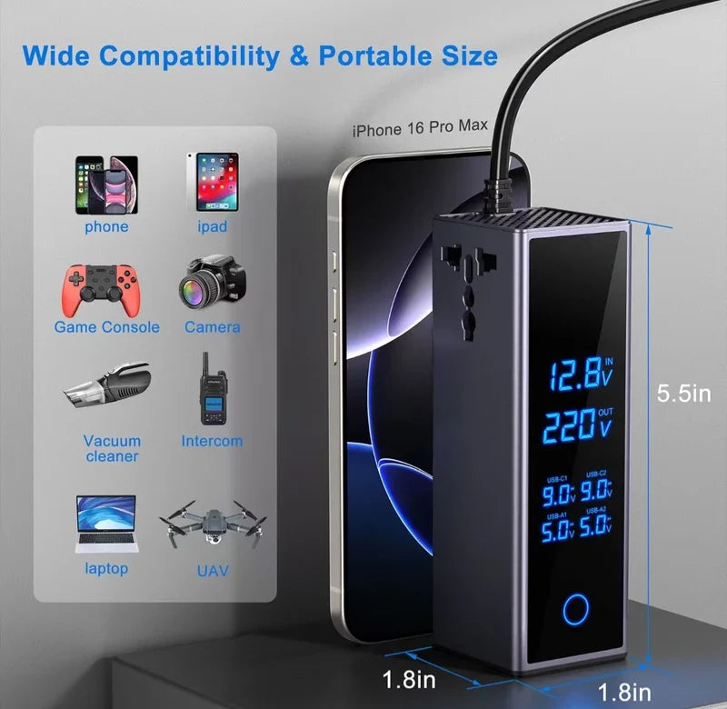CSSV FILE socket car power inverter plugged into vehicle cigarette lighter socket, compact design for on-the-go charging