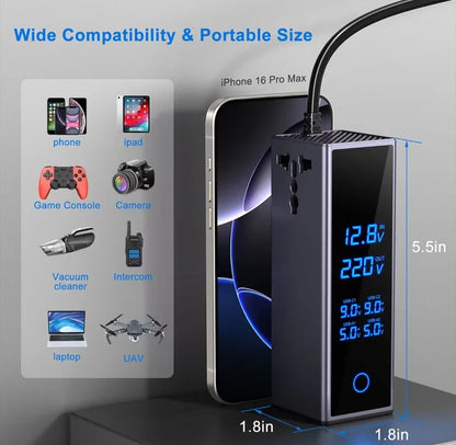 CSSV FILE socket car power inverter plugged into vehicle cigarette lighter socket, compact design for on-the-go charging